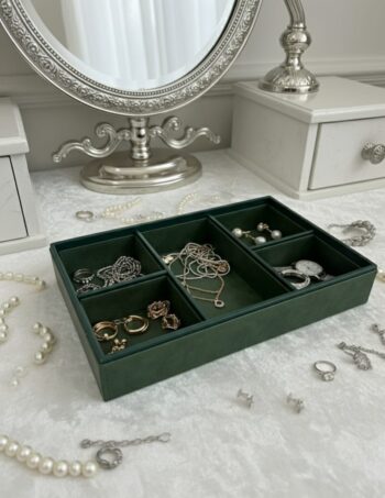 Green Faux Leather Slot of 5 Stack Tray